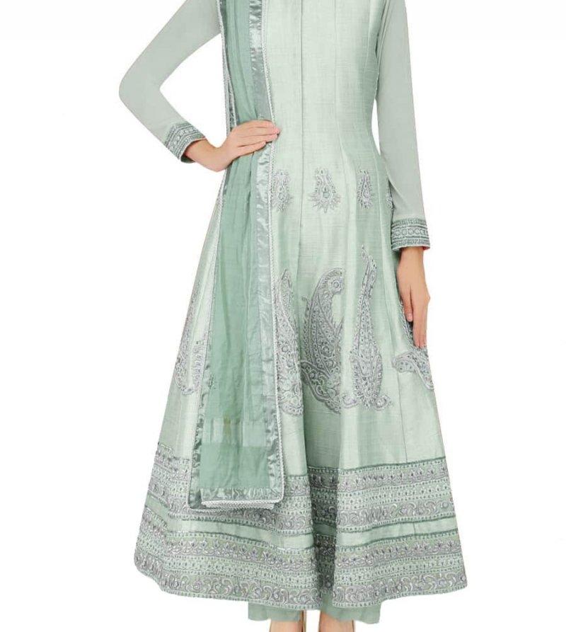 A Stone green anarkali with palazzo pants set.