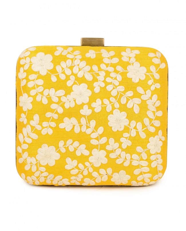 Poppy yellow and ivory embroidered clutch bag