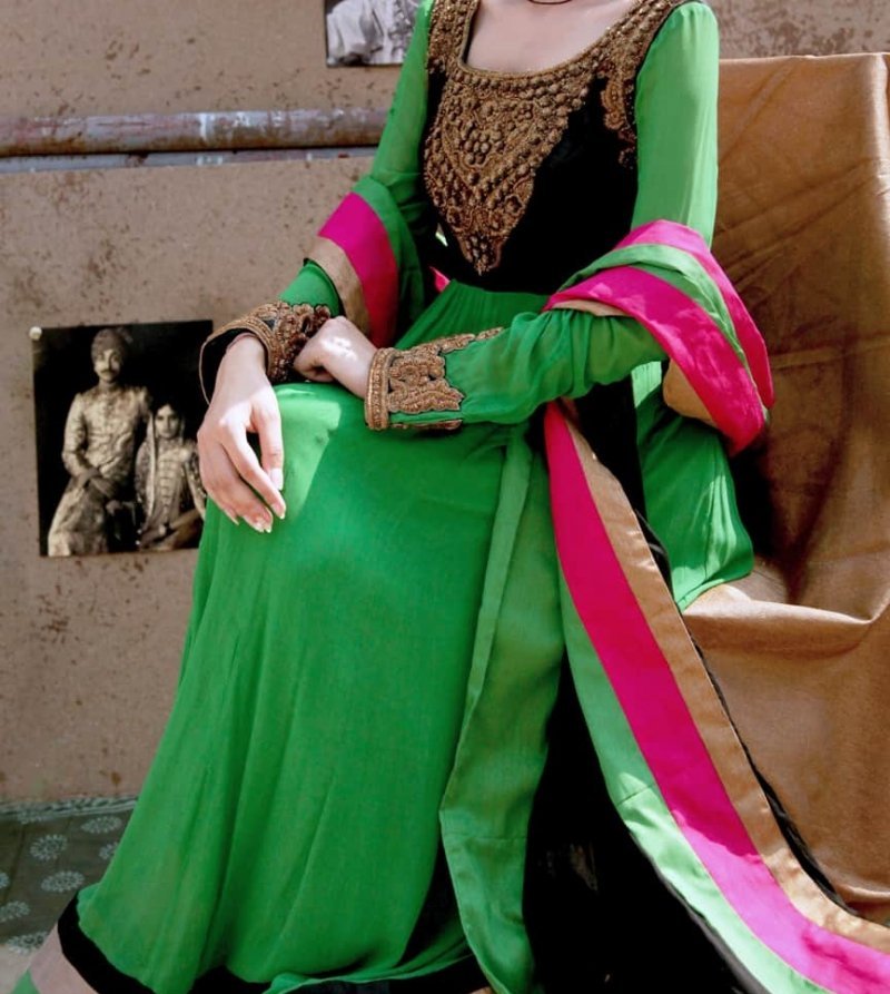 Parrot Green Embroidered Anarkali