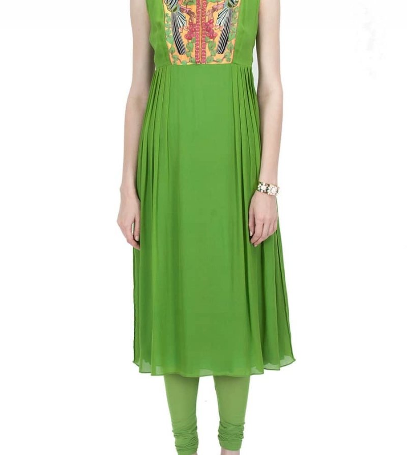 Green embroidered straight kurta