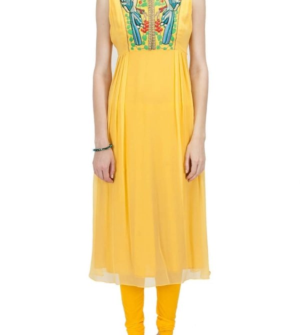 yellow embroidered straight kurta set