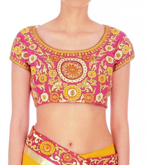 Fuschia pink embroidered sari blouse