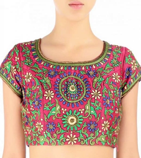 Magenta pink embroidered sari blouse