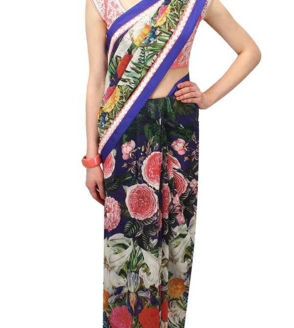 Multicolor Floral Rose Sari