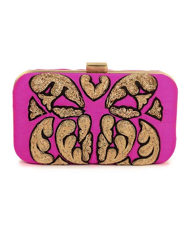 Pink and black zardozi embroidered clutch