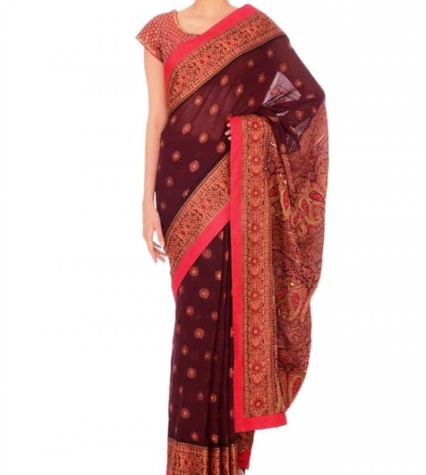 Berry Red Handwoven Sari