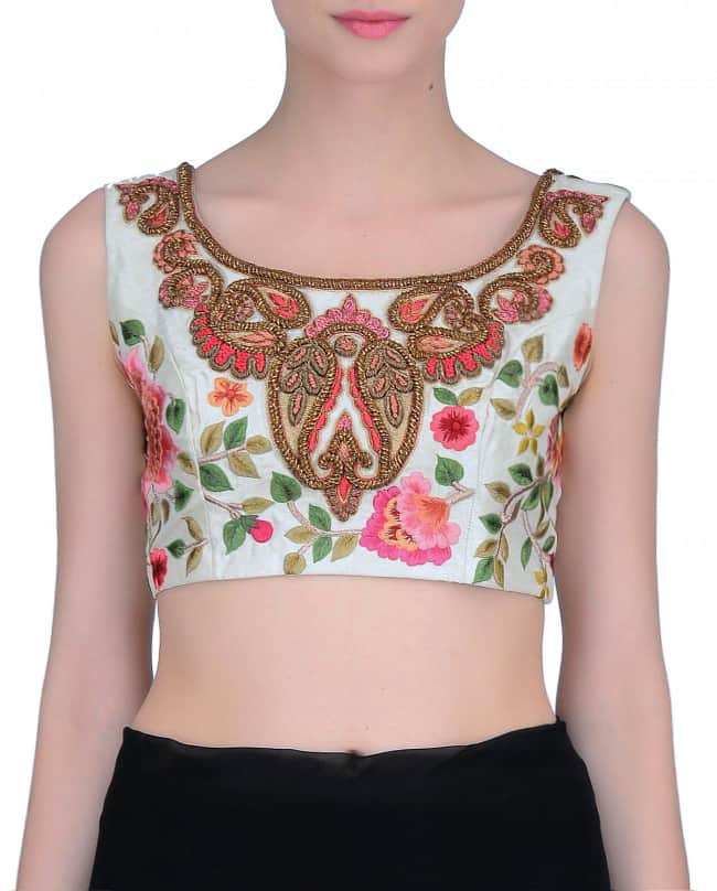 Ivory multicolor thread embroidered blouse