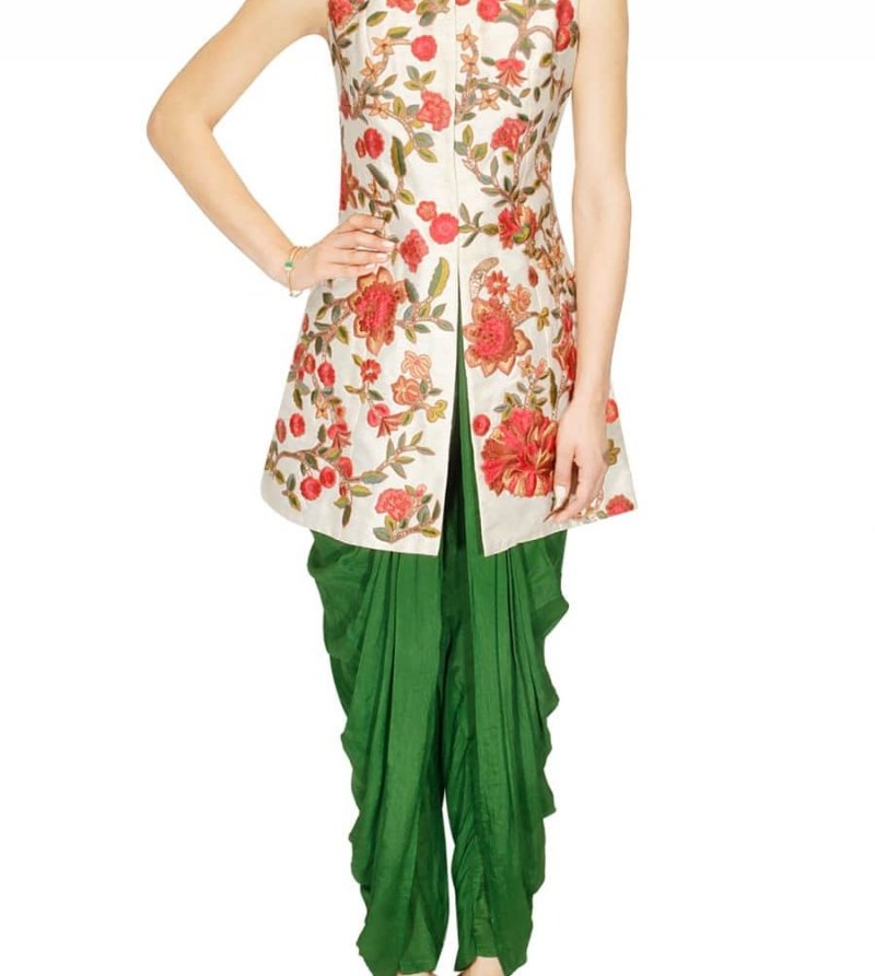 Ivory Long Jacket with Dhoti Pants.