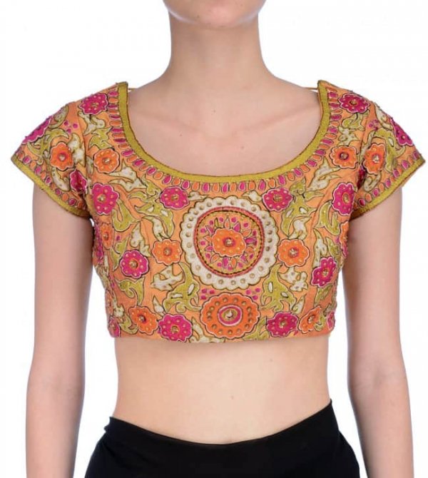 Chrome yellow embroidered sari blouse