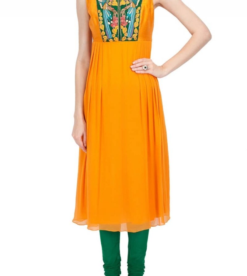 Tangerine embroidered straight kurta